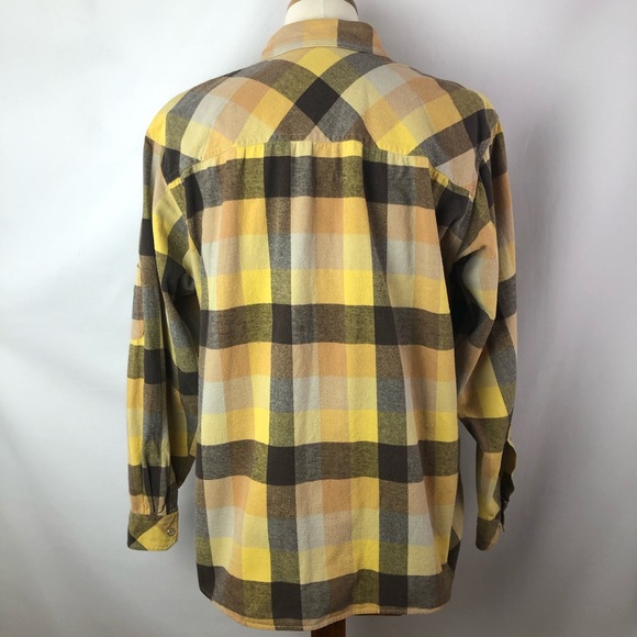 Dickies plaid flannel yellow brown snap shirt SzXL - Picture 5 of 8